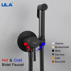 ULA Black Faucet Portable Bidet Sprayer Brass Toilet Bidet Faucet Hot Cold Water Bathroom Mixer Shattaf Valve hygienic shower