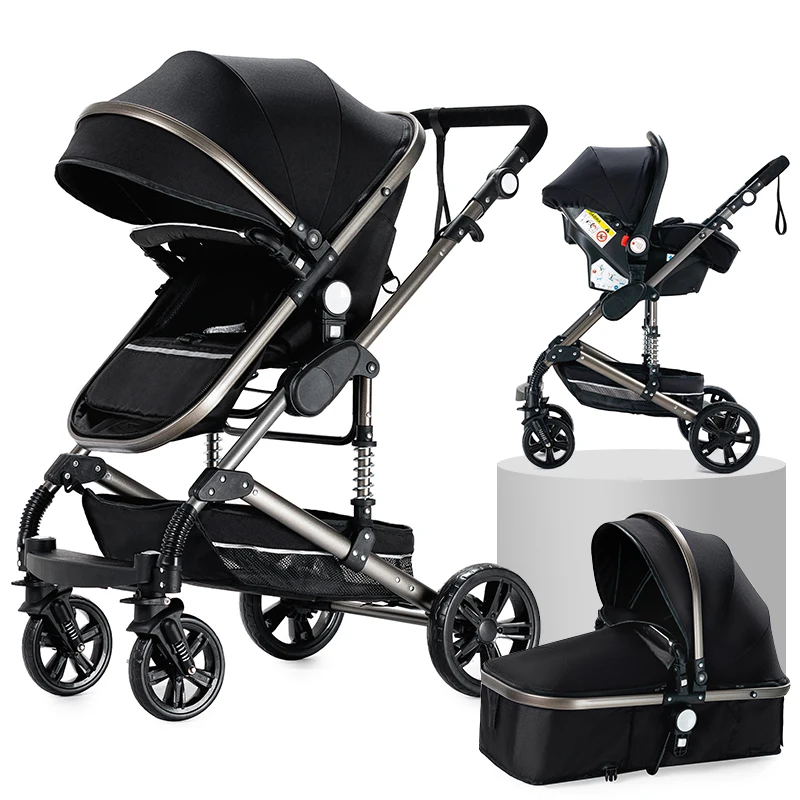 Deluxe babyreissysteem kinderwagen met wieg en autostoeltje - Snel opvouwbaar met één hand, lichtgewicht en draagbaar voor avonturen
