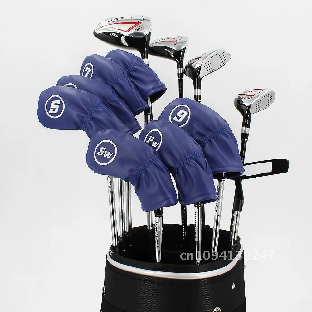 9 Pcs/Set Golf Headcovers For Iron Set Red Blue Clubs Black Iron Golf Heads Protector White Color PU Cover Waterproof