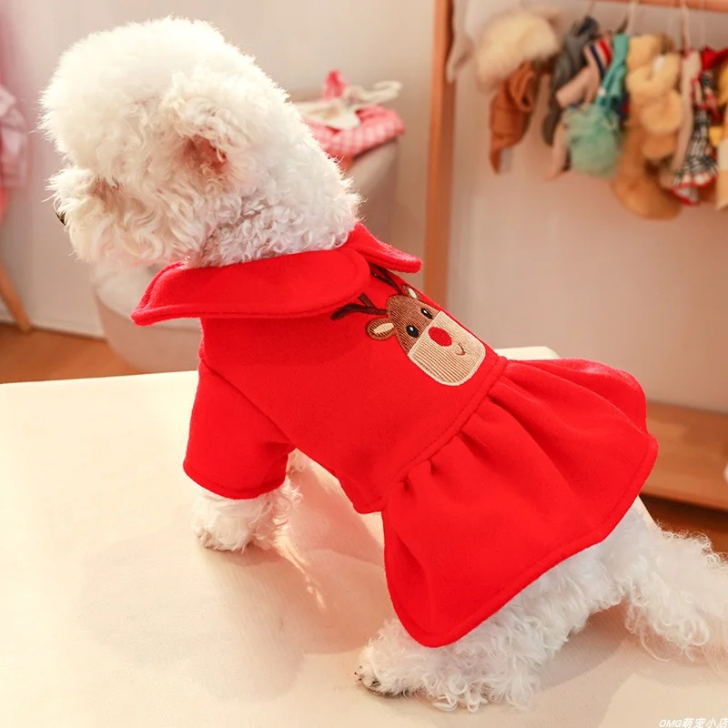 1PC Pet Clothing Autumn/Winter Red Christmas Elk Princess Dress Suitable for Small and Medium sized Dogs