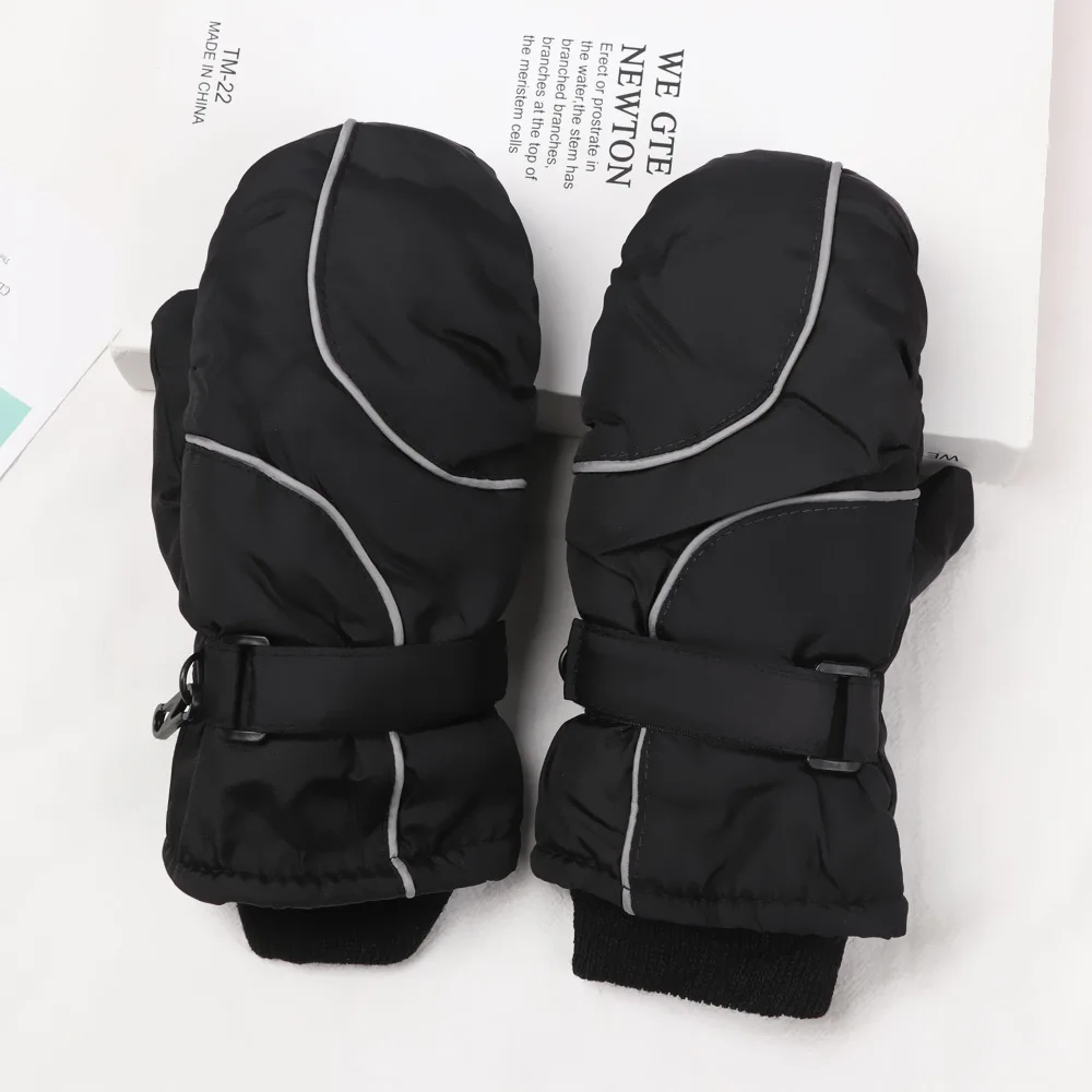 Children Ski Gloves Winter Thicken Warm Boys Girls Full Finger Mittens Non-slip Adjustable Windproof Waterproof For 5-9Y Kids