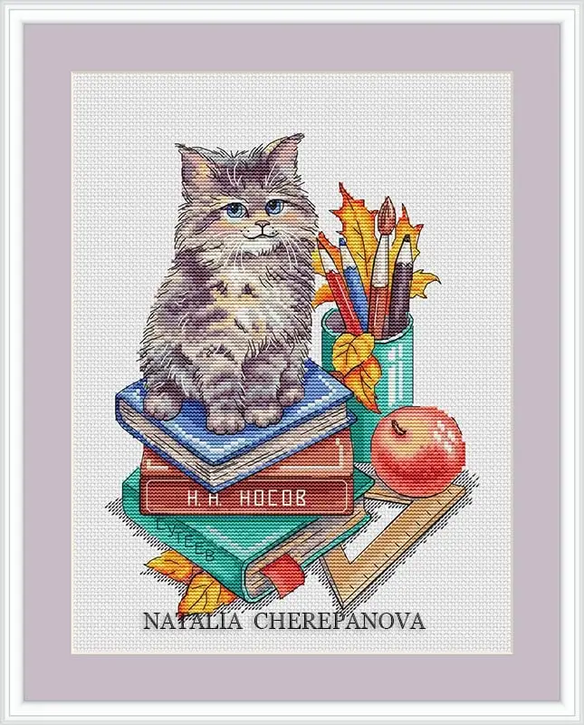 DIY needle work 14-The Cat in the Book 29-35 Cross Stitch Set Counted Cross Stitch Kit  28ct 14ct 32ct Metallic aida