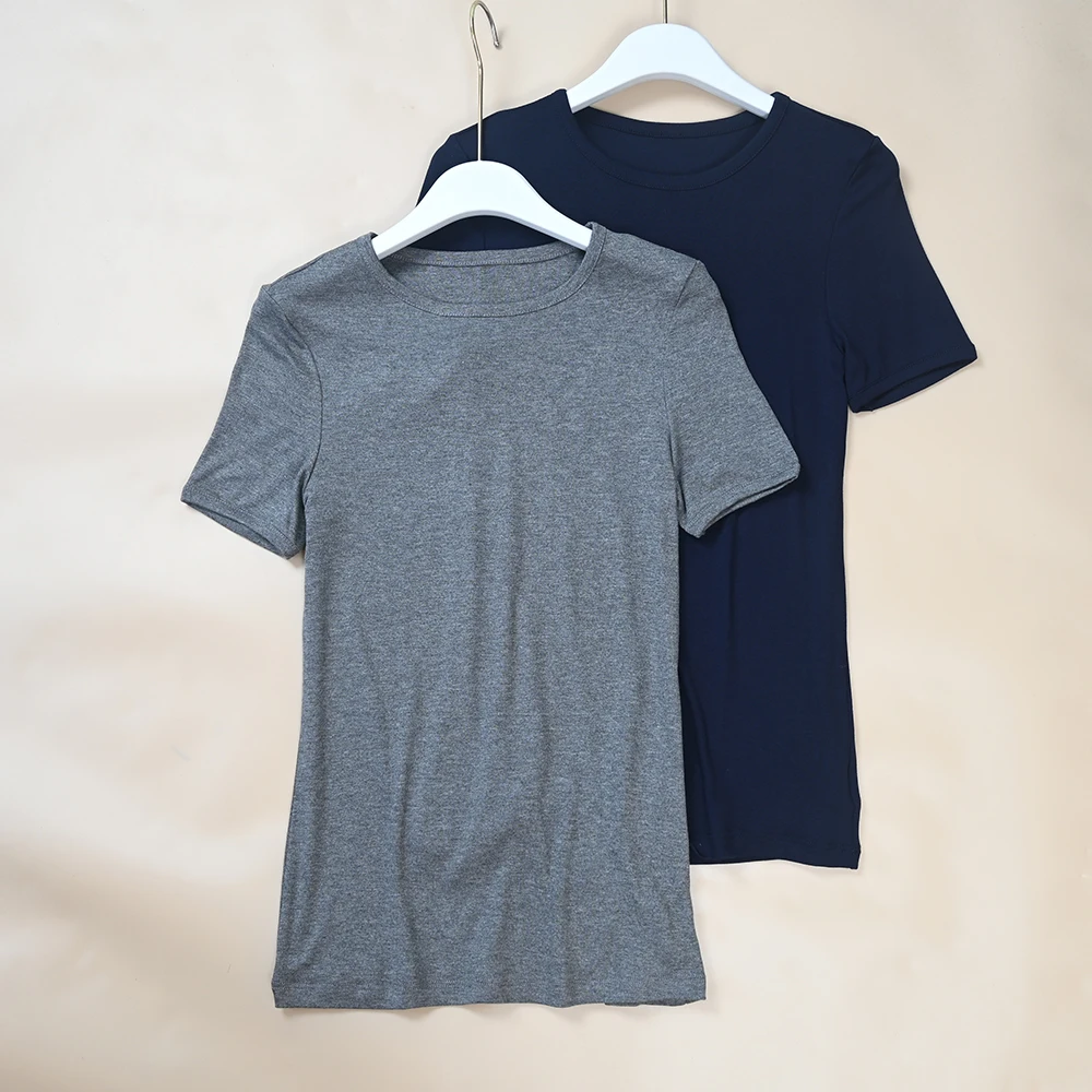 New Women's Soft Elastic Thin Short Sleeve round Neck Knitted T-Shirt Slim Fit Casual Comfortable Breathable Autumn Top