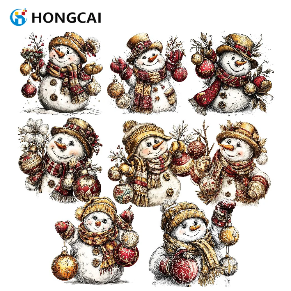 6-teiliges Set warmer Wärmeübertragungs-Vinylaufkleber mit Schneemann-Motiv für den Winter, leicht zu schneiden und zu bügeln, waschfest und lichtbeständig