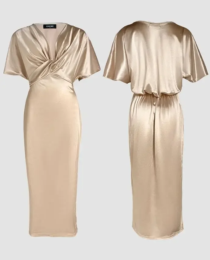 

Women Sexy Plunge Twist Dress Daily Clothes Female Batwing Sleeve Vacation Casual Dress Temperament Women's A Line Party Dresses
