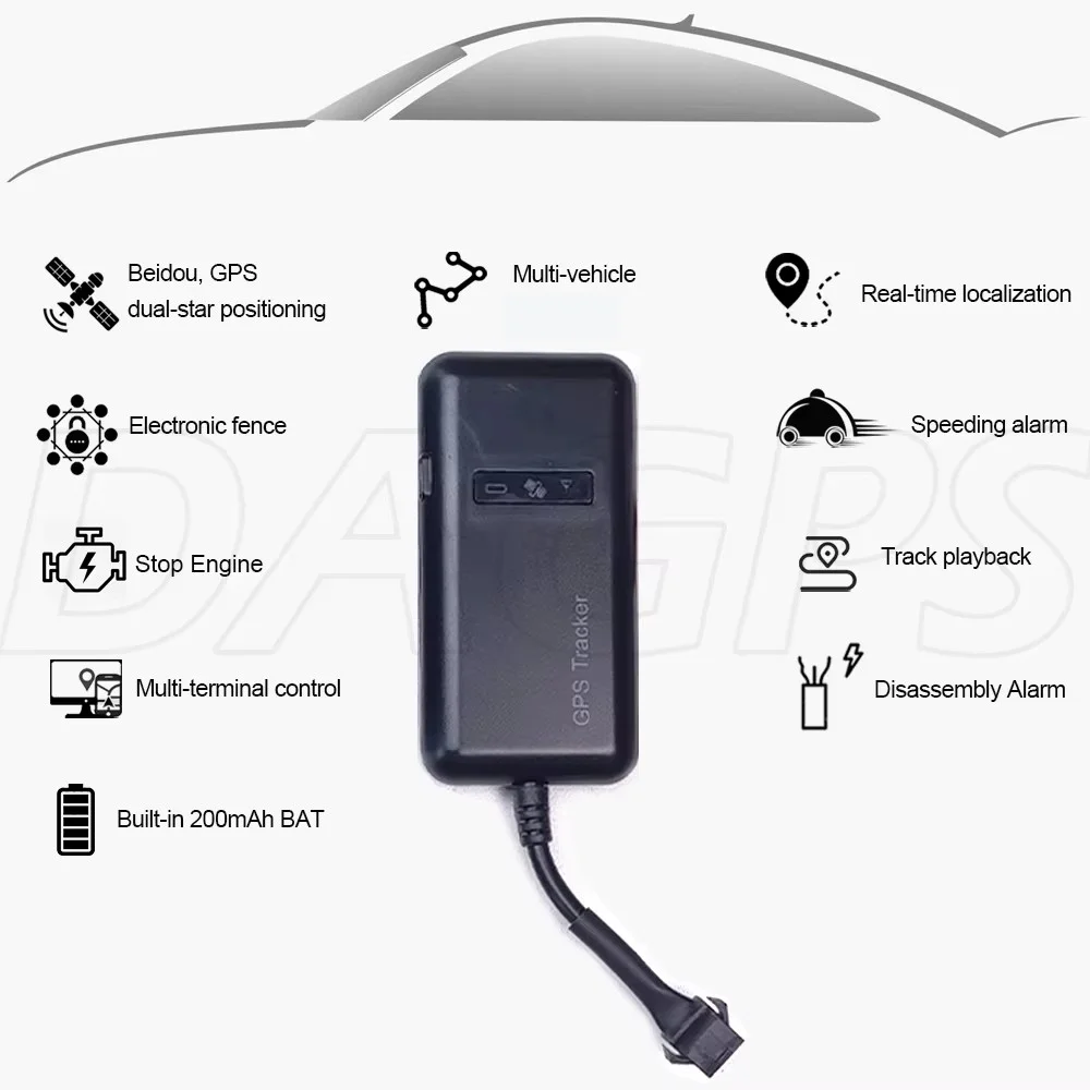 DAGPS Tracker for Vehicle TK110/GT02D 4pin Motocycle Car GPS Tracker Oil-Cut Stop Engine ACC Alarm with Sleep Save Battery GPRS.