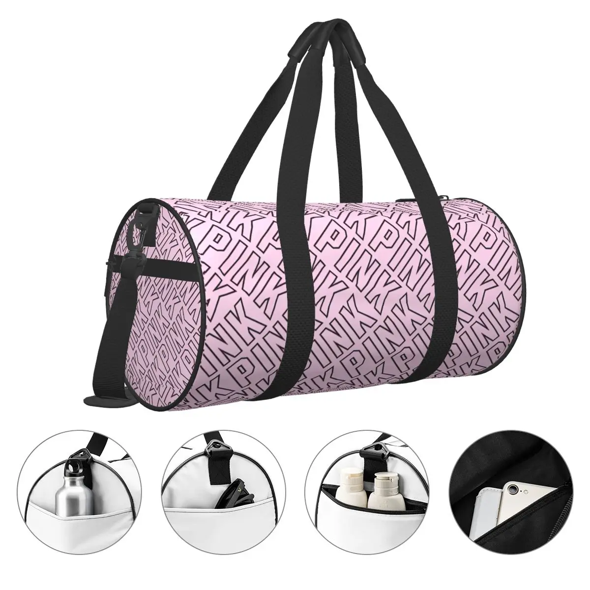 Pink Pattern Letters Print Travel Bag Fashion Sports Bags Large Colorful Gym Bag Male Female Design Weekend Fitness Bag