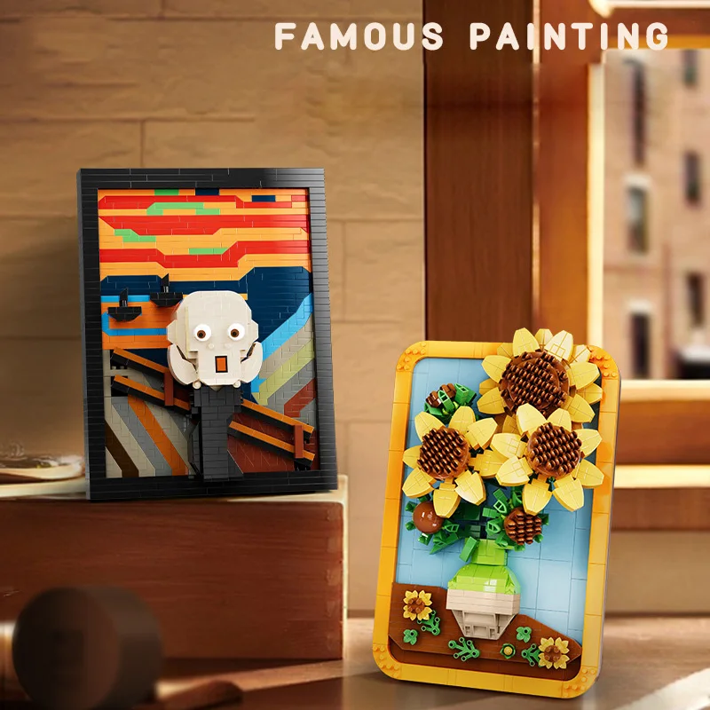 

3D Painting Mini Diamond Building Block Classic Art Famous Painting Sunflower Scream Bricks Assemble Toy Collection For Kid Gift