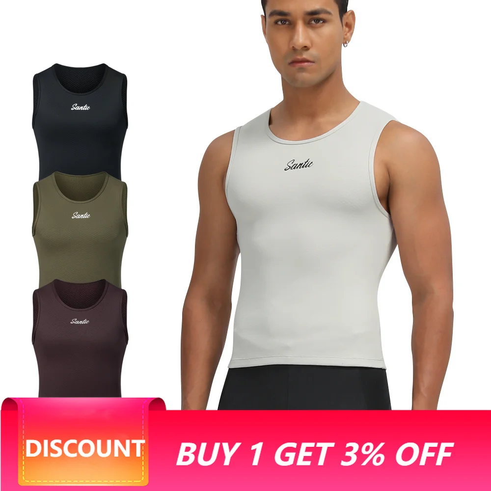 Santic Men's Winter Cycling Vest Thin Velvet Warm Sports Windproof Fit Top WM24C06038