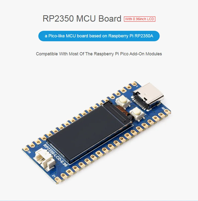 Raspberry Pi RP2350 mit 0,96 Zoll LCD Display Development Board Mikrocontroller 160 x 80 optional für Raspberry Pi Pico 2