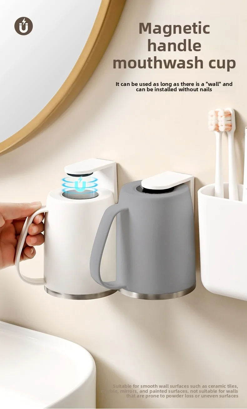 Magnetic Toothbrush Cup With Wall Mounted Stainless Steel Holder_voghion.com
