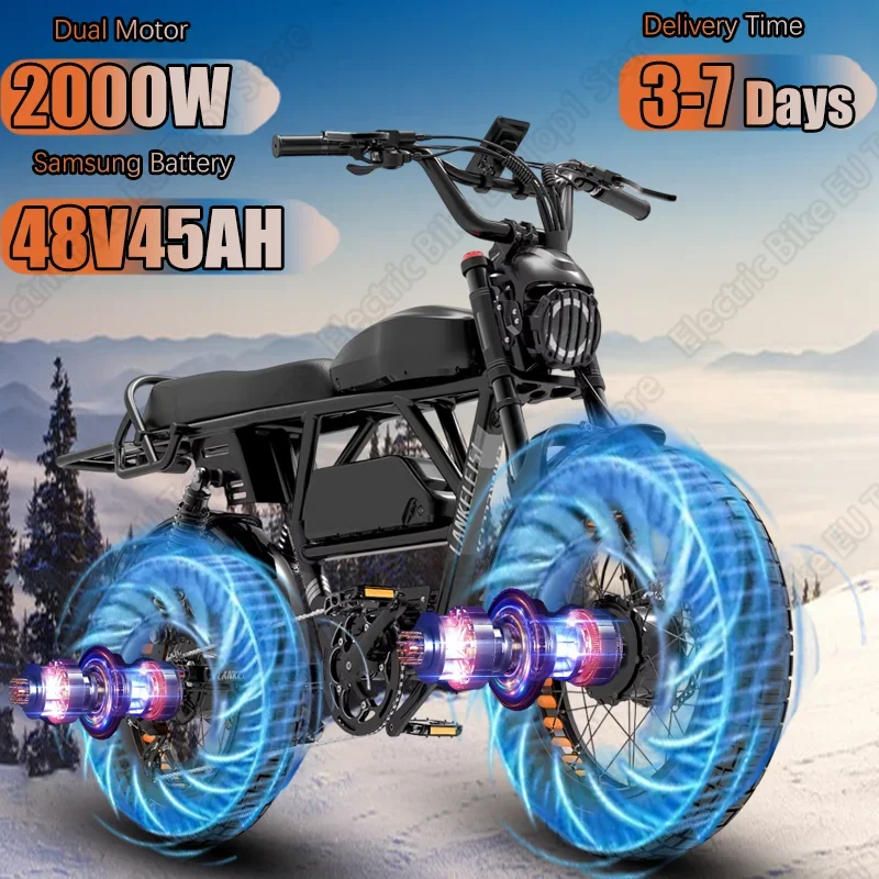 Electric Bicycle 2000W Dual Powerful Motor 48V45AH Dual Battery E-bike Hydraulic Brake 20*4.0 Inch Fat Tire Snow Electric Bike