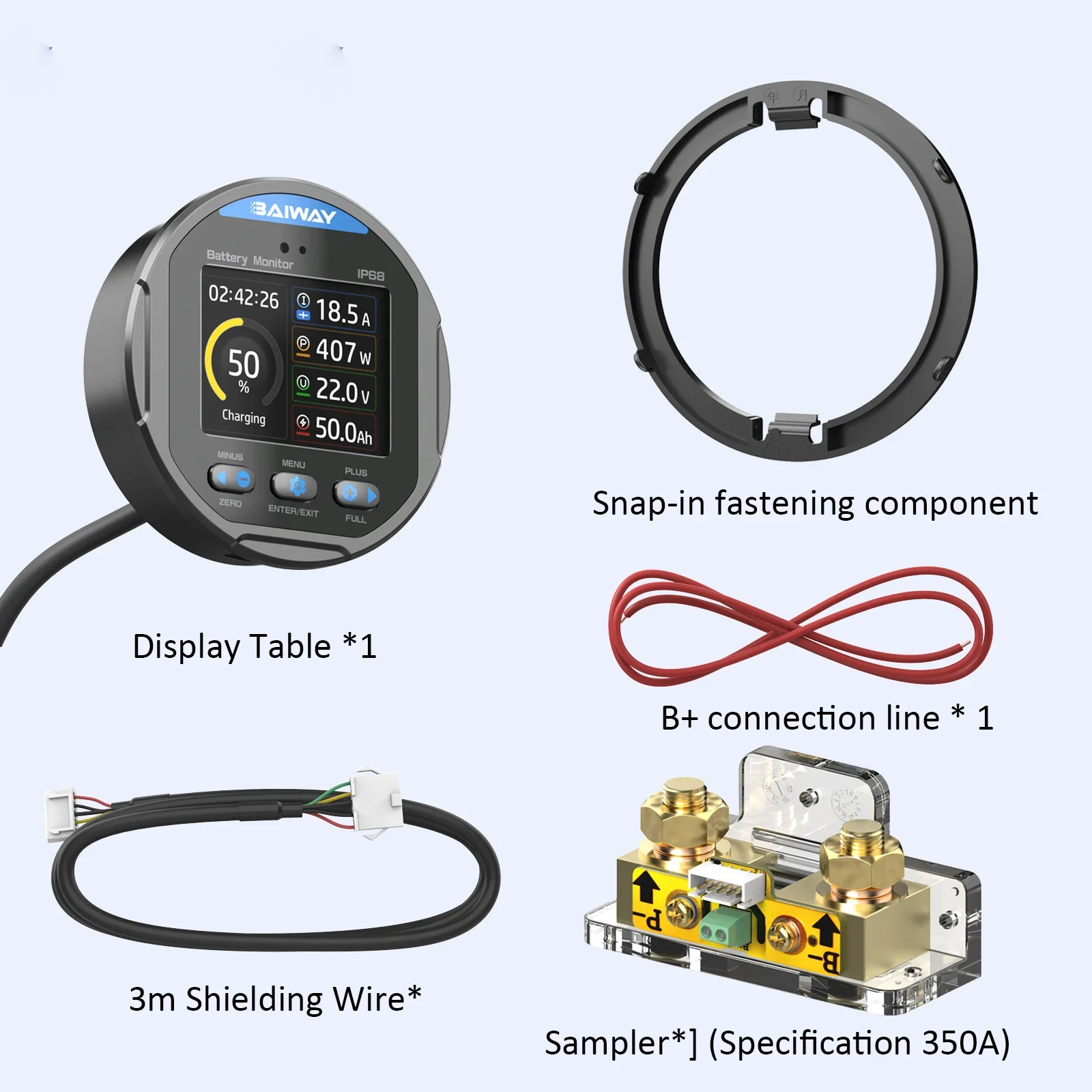 TR24 IP68 Waterproof Coulomb Meter 50A 100A 350A Battery Capacity Tester with Backlight Brightness Adjustable/Low Battery Alarm