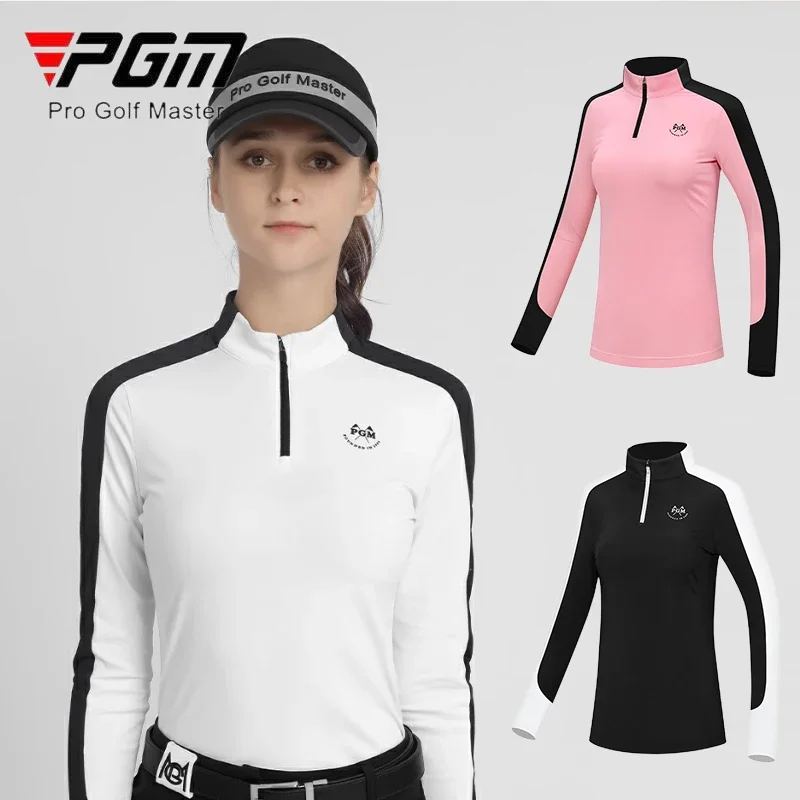 

PGM Autumn Women Golf Shirt Ladies Patchwork Slim Long Sleeve Tops Women Zipper Stand Collar Golf T-shirt Soft Leisure Sportwear