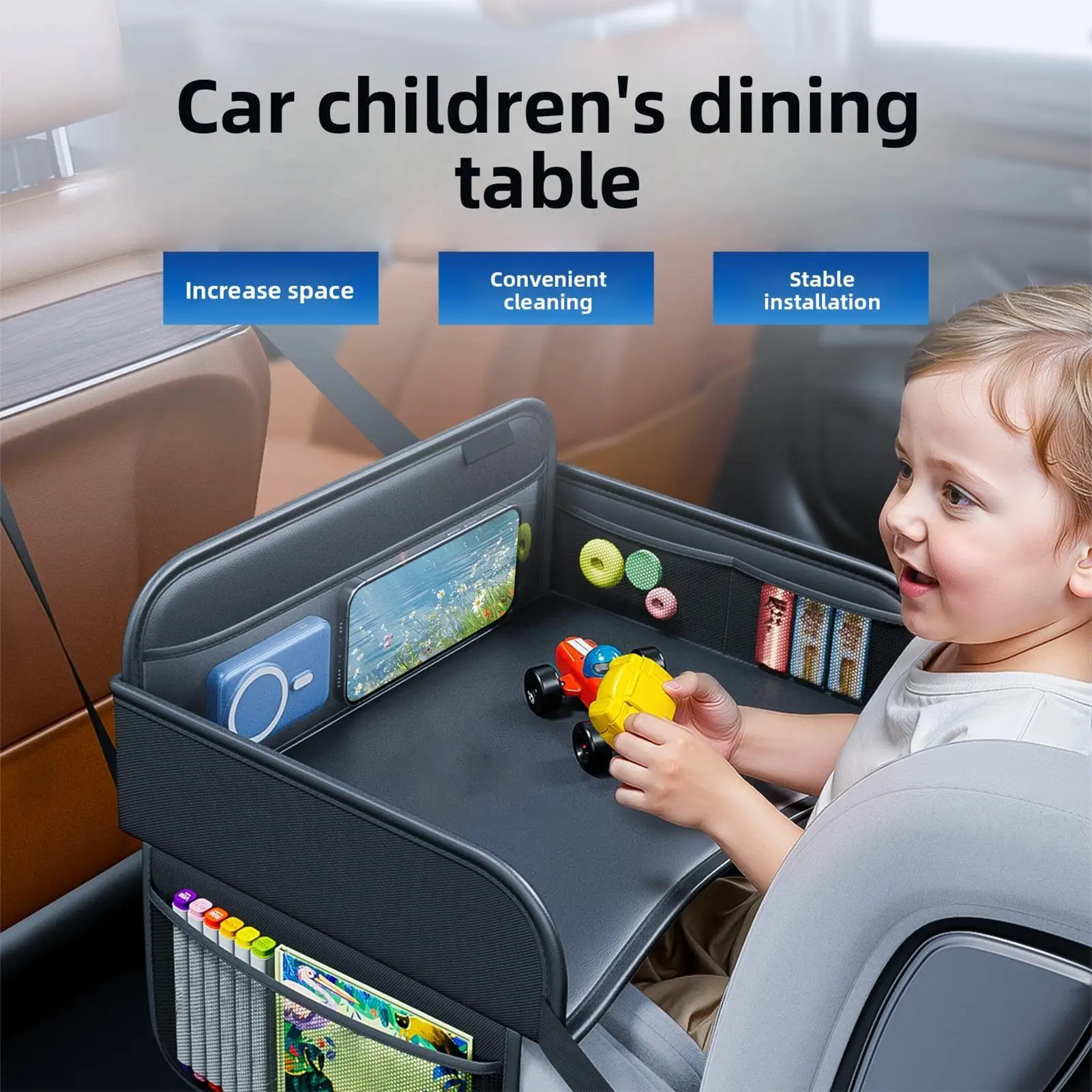 

Детское автокресло, дорожный лоток из искусственной кожи с несколькими карманами, водонепроницаемый автомобильный столик, портативный держатель для настольной подставки большой емкости