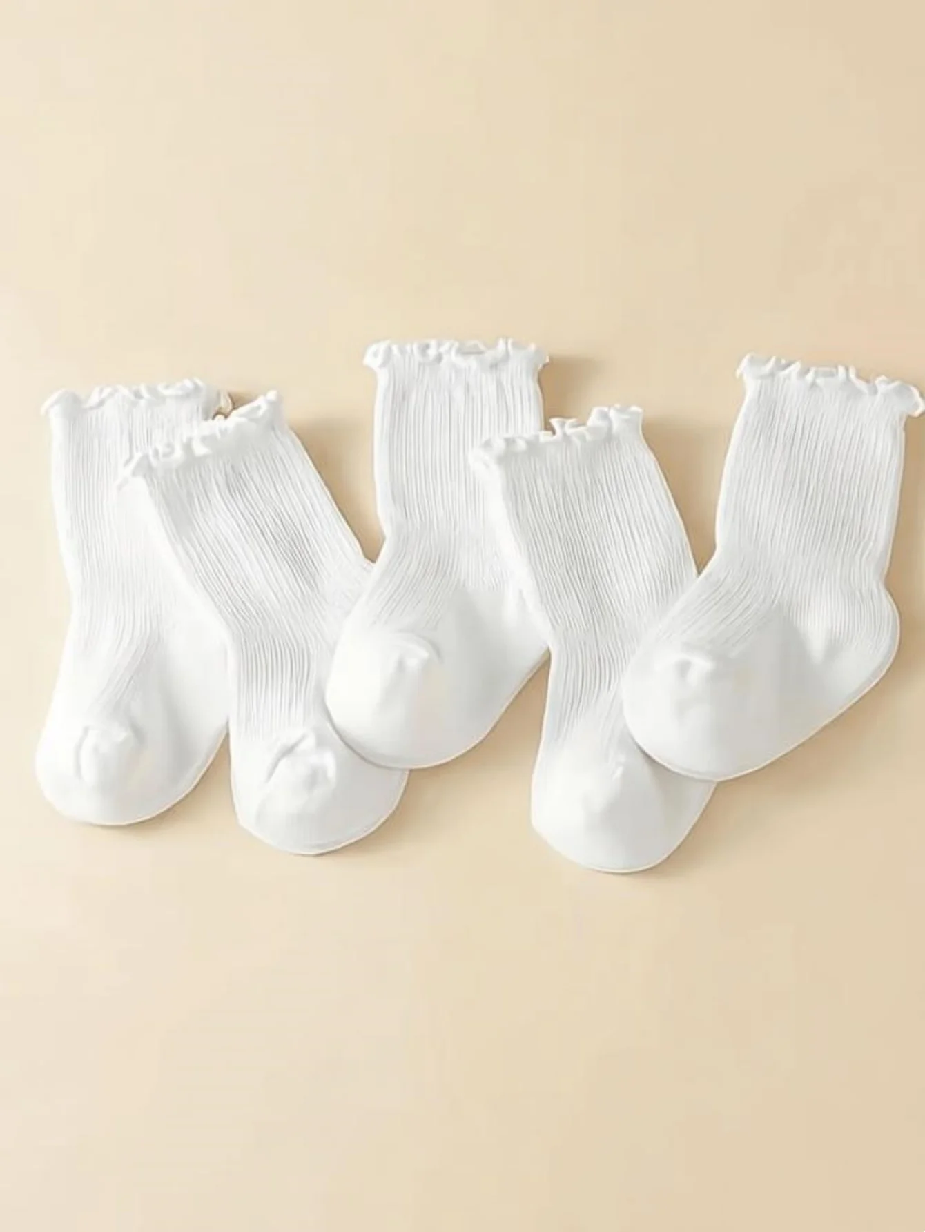 5Pairs White Ruffle Baby Socks Newborn Infant Girls Cotton Mid Calf Socks Soft Breathable Frilly Crew Socks Non-slip Toddler Pri image 3
