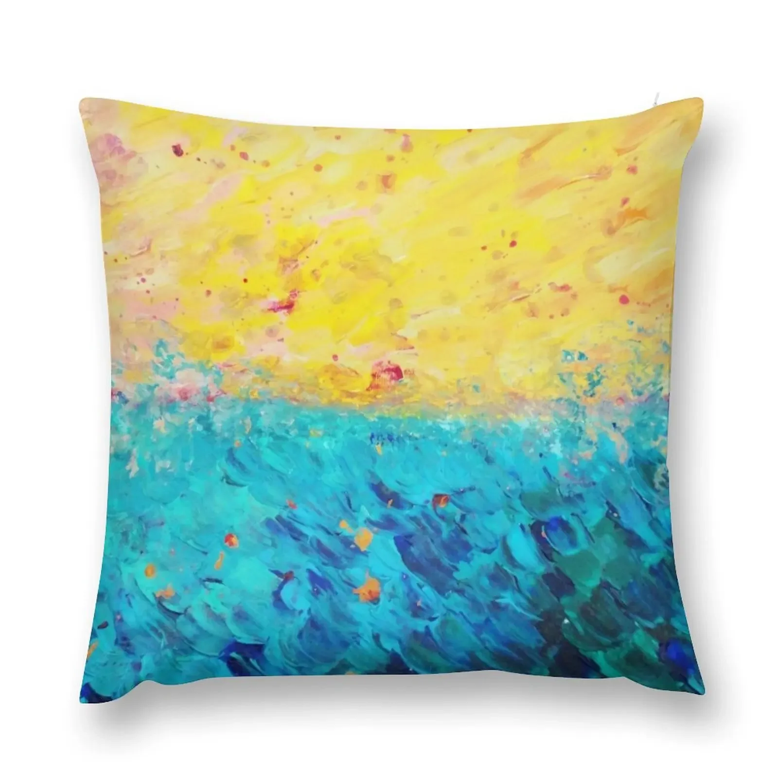 

THE DIVIDE - Stunning Bold Colors, Ocean Waves Sun, Modern Beach Chic Theme Abstract Painting Throw Pillow Cusions Cover pillow