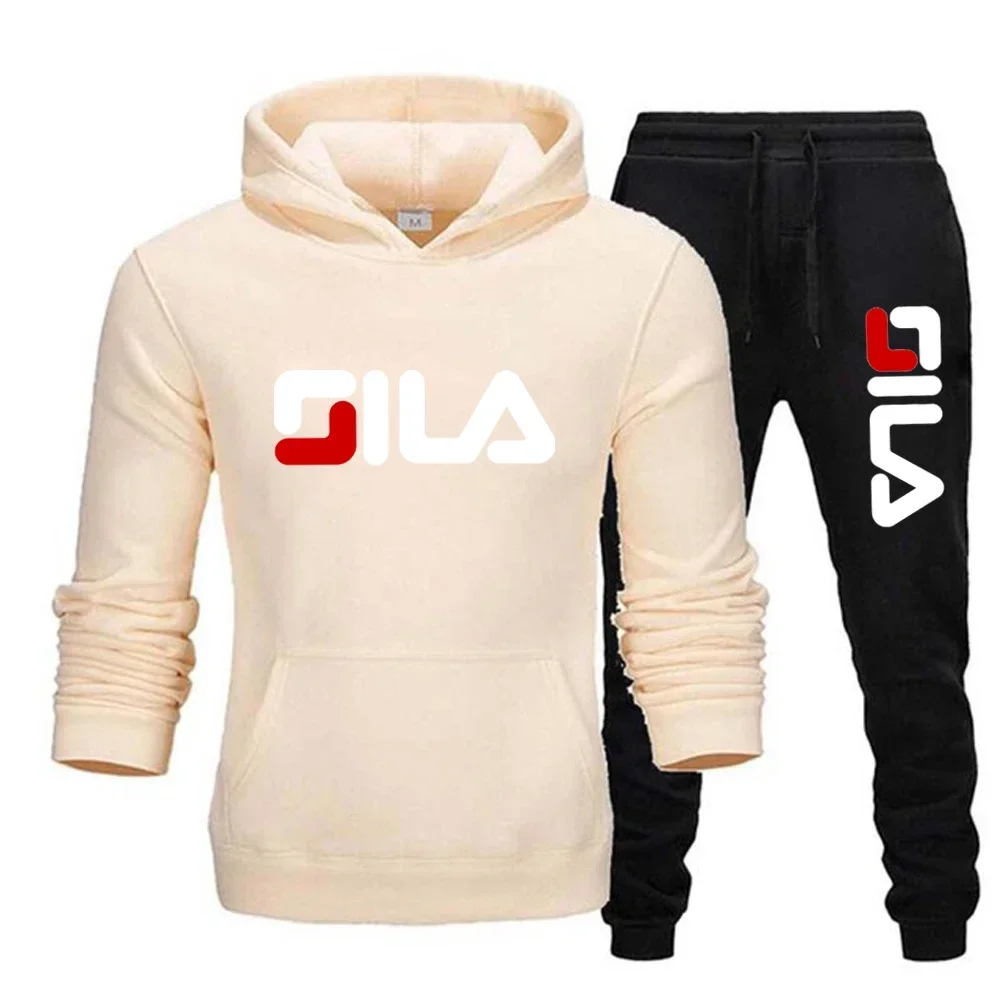 A two-piece loose sportswear fitness set featuring a pullover hoodie and casual pants for men and women in autumn and winter