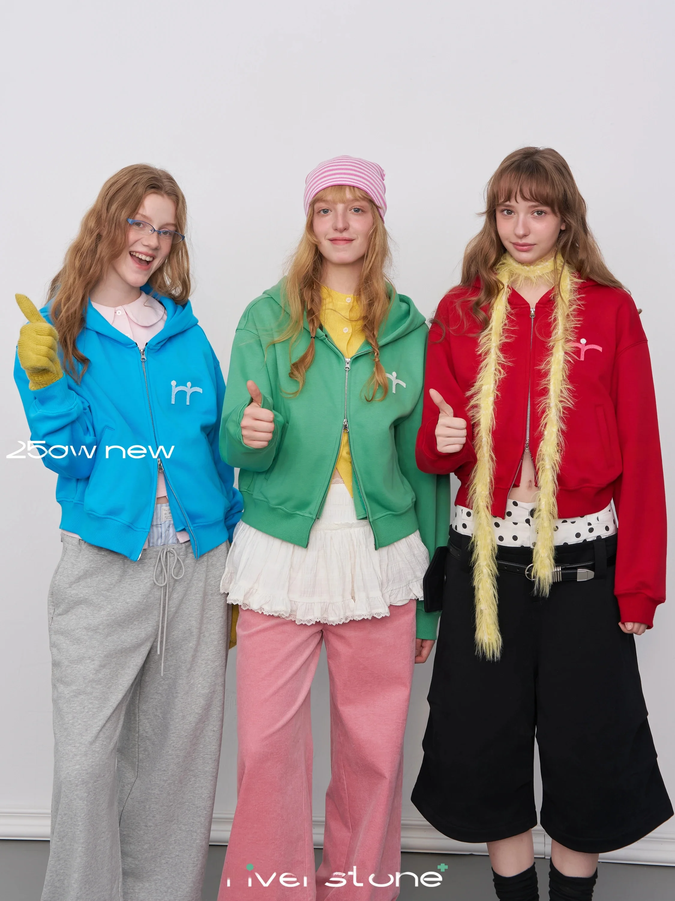 Riverstone plus Women's Hoodie Sweatshirt Embroidered  Color Loose Fit Double Zipper Patchwork Winter Outerwear