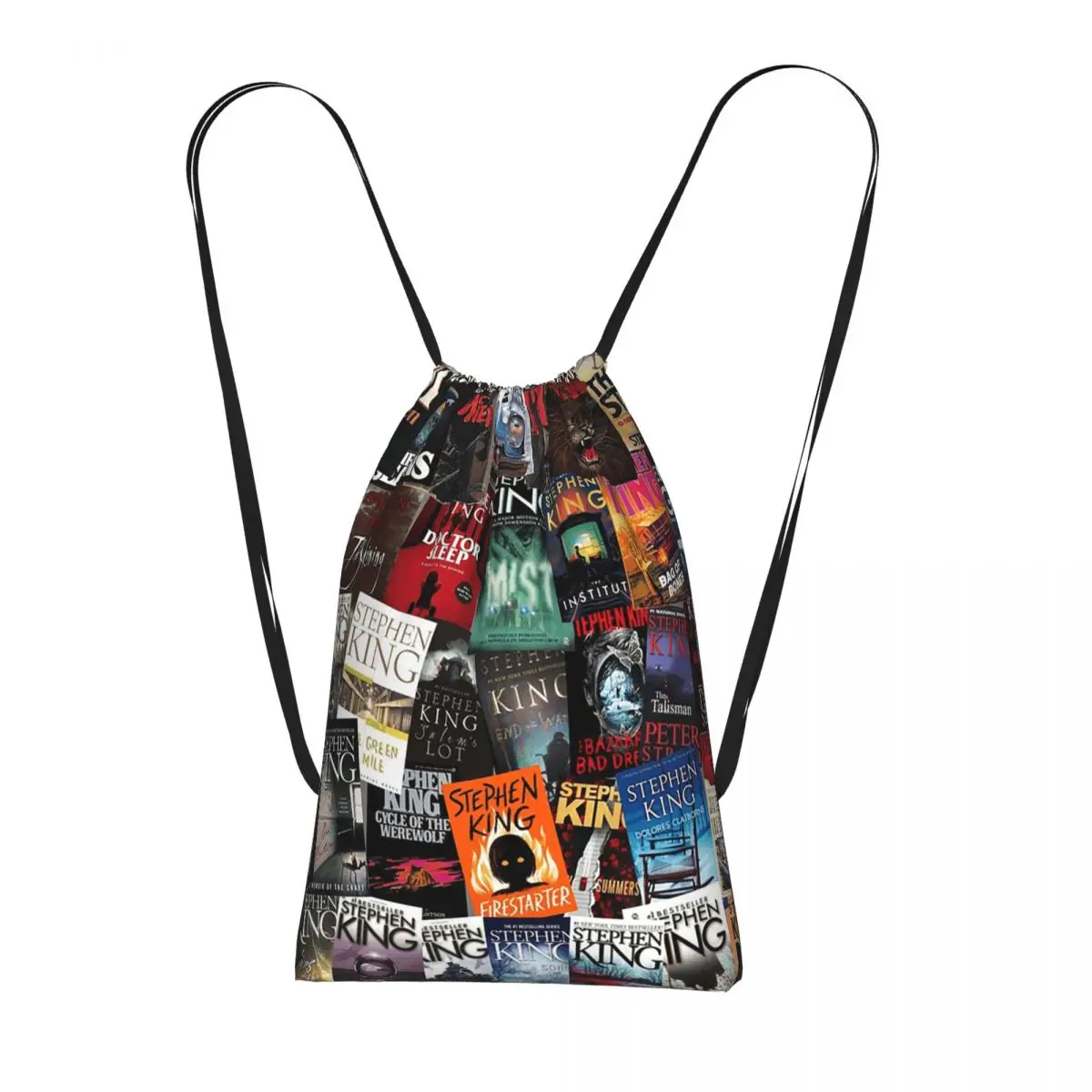 Stephen King Book Covers, Horror Bookworm Drawstring Backpack Sports Gym Bag Lightweight Storage Drawstring Bag for Men Women