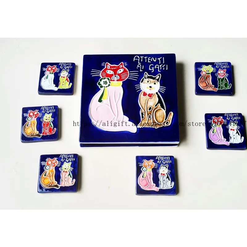 رسمت باليد الإيطالية الإبداعية زوجين القط الزخرفية الجدار قلادة السيراميك الجدار الديكور هدية لوحة #4