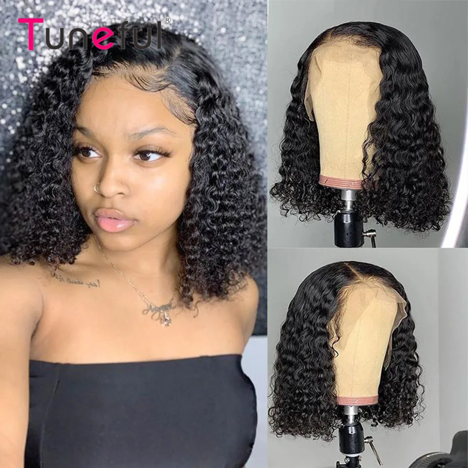 Tuneful Short Bob Curly Lace Frontal Human Hair Wigs Pre Pucked  Short Curly Bob Lace Frontal Human Hair Wigs For Black Women