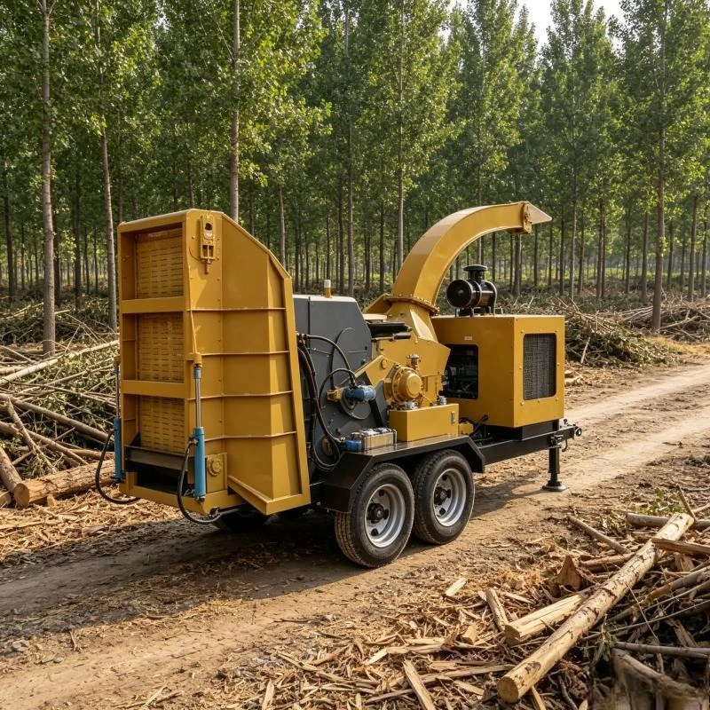 Multi-purpose 3 T/h Compact Trailed Wood Chipper, Diesel Engine, for Land Clearing, Double Cutting Disc Design