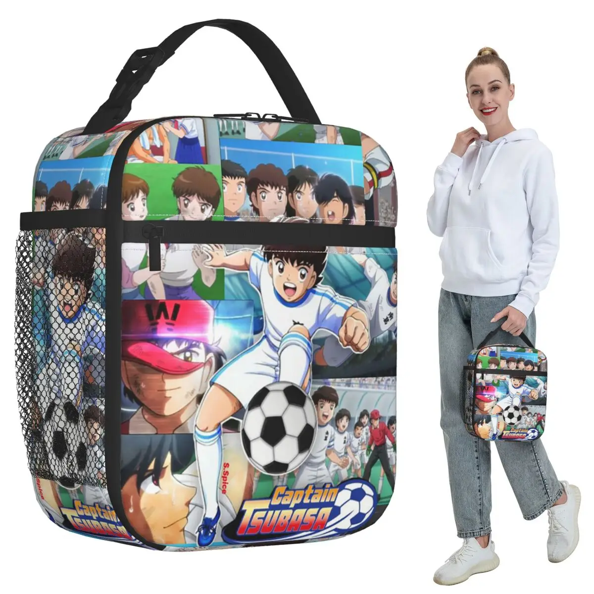 Captains Tsubasas Japan Football Anime Insulated Lunch Bag School Cooler Thermal Food Box Tote Portable Lunch Boxes Container