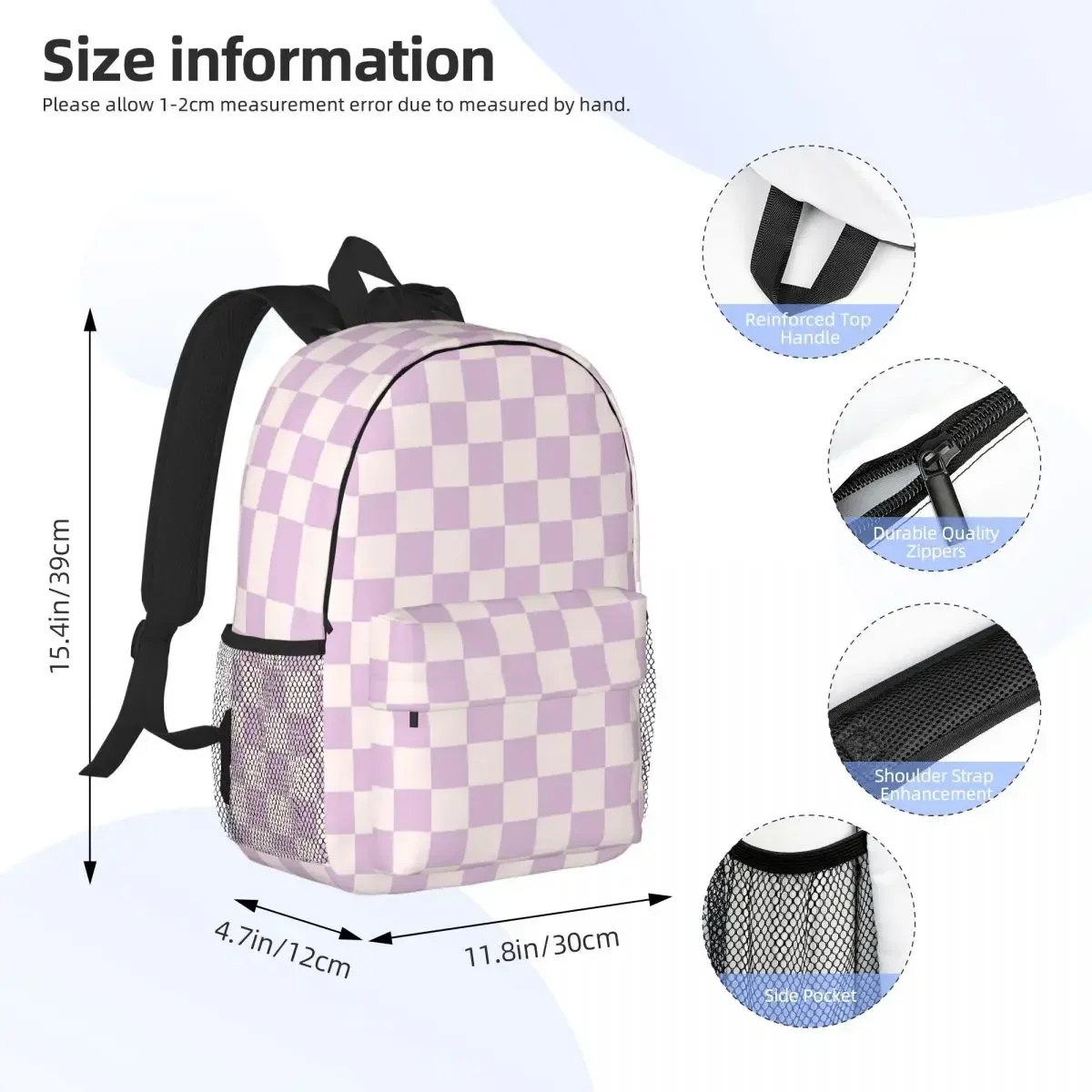 Checkerboard Check Checked Pattern In Light Lilac Purple Pink Backpacks Boys Girls Bookbag Students School Rucksack Shoulder Bag