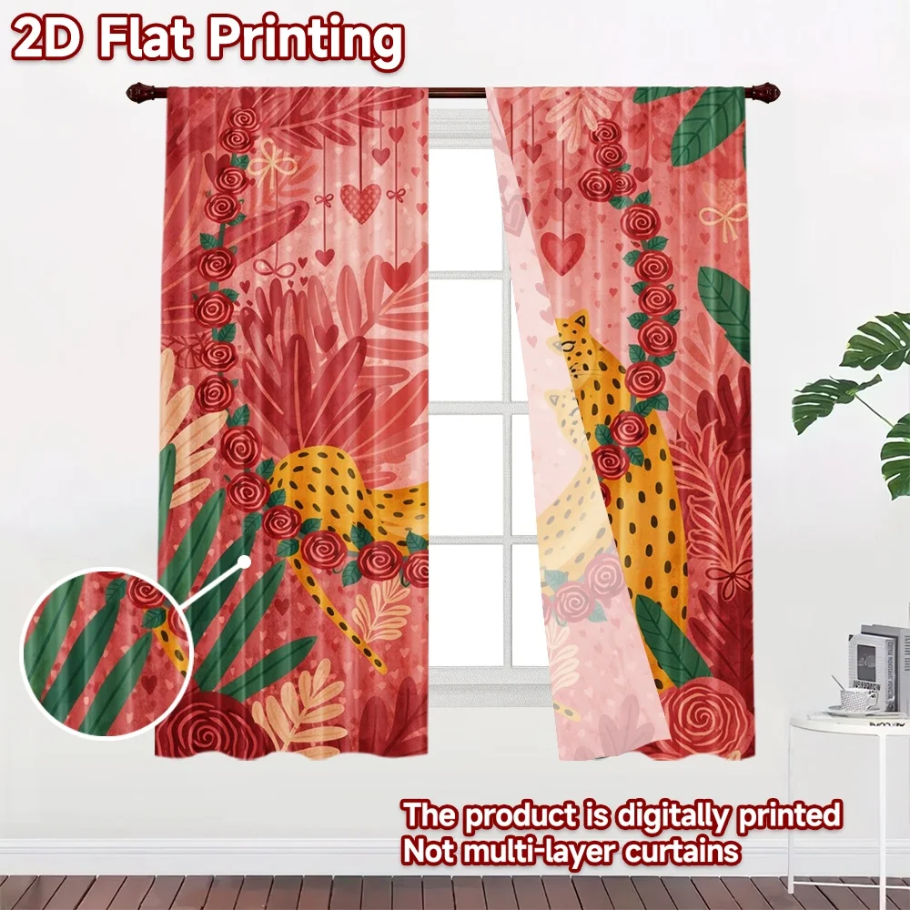2D flat printing 2pcs Curtain Scene Curtains Valentine's Day Leopards Digital Printed Polyester Drapes Birthday Party for Indoor