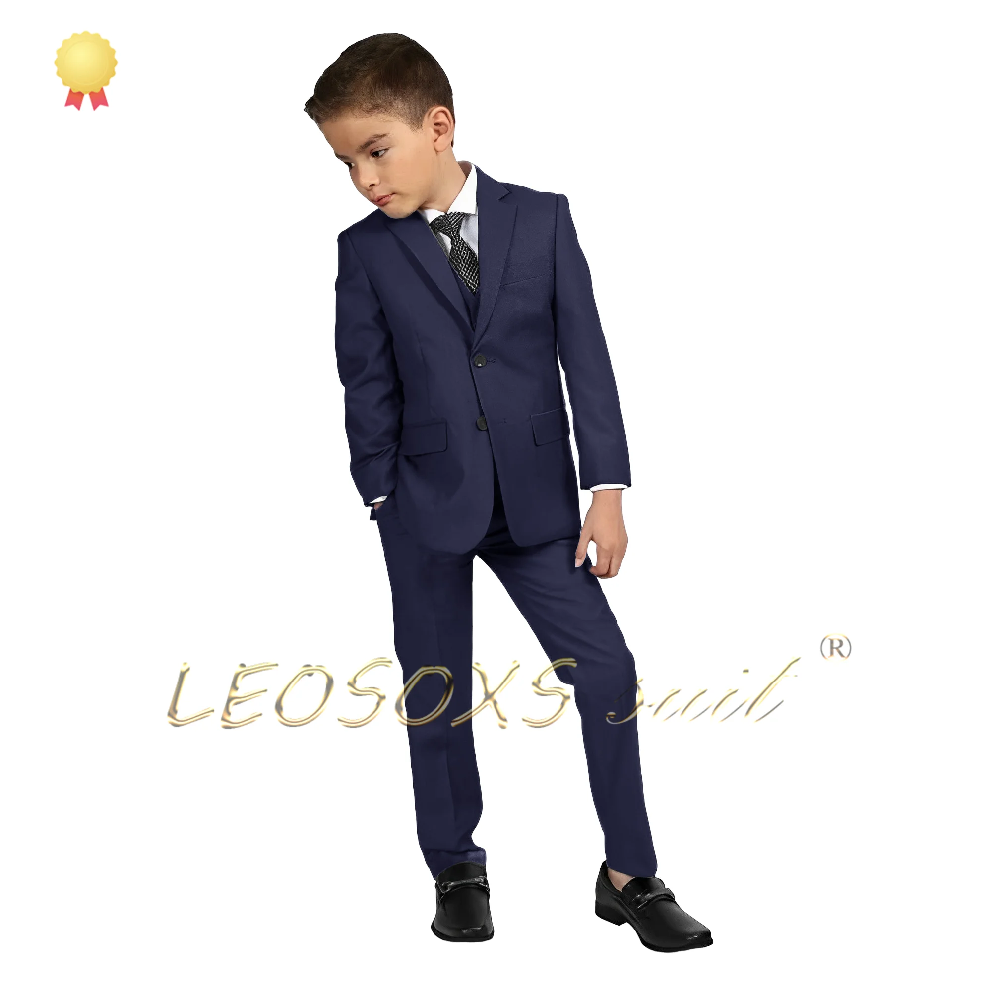 Boys classic 2-button suit 3-piece set (jacket + vest + trousers) dark wedding event birthday dress, boys 2~16 years old