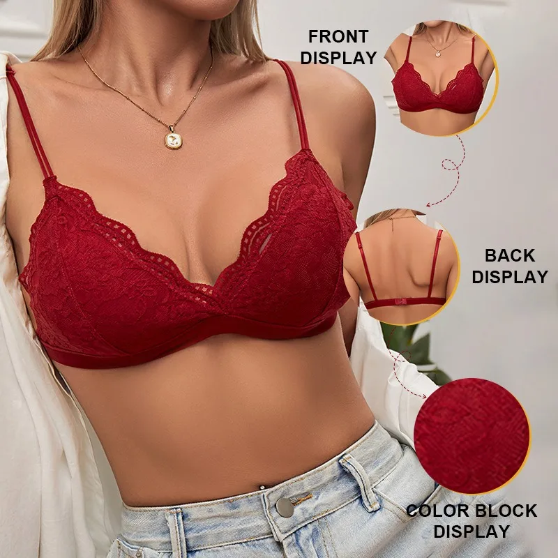 Conjunto de sujetador y bragas de encaje para mujer, Bralette de encaje Floral, conjunto de ropa interior de encaje bordado, sujetador de realce,