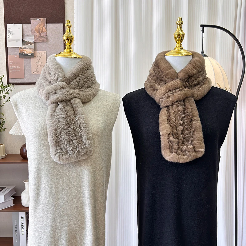 Sell Like Hot Cakes Women Knitted Real Rex Rabbit 100% Genuine Fur Fur Scarf Natural Soft Long Style Rex Rabbit Fur Muffler