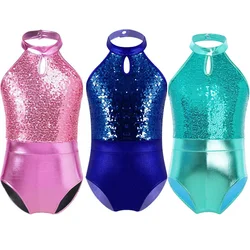 Kids Sequins Splice Metallic Gymnastics Leotard Ballet Clothes Children Dance Wear Gymnastics Bodysuit For Girls Dance Jumpsuit