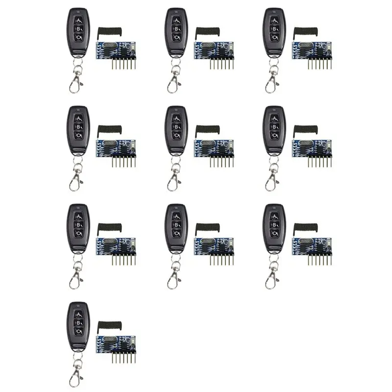 ABJF-10X 433Mhz Wireless RF Remote Control 5V 4-Way Transmitter And Receiver Module Set 3-Button Remote Control RX480-4CH