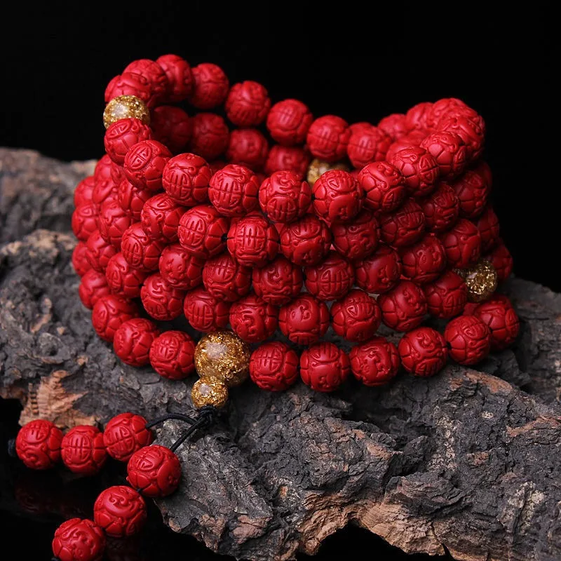 Red Cinnabar, Ancient Dragon Beads, Loose Beads, Retro Bracelets, Women's 108 Pieces, Men's Bracelets, Couple's