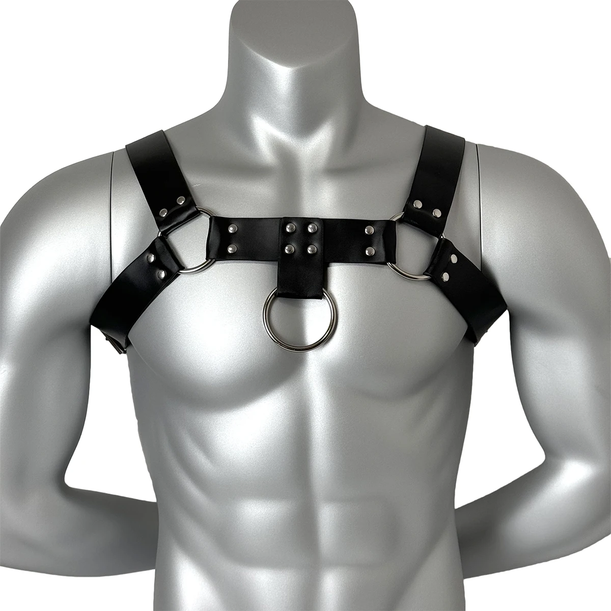 Mens Sexy Underwear Harness Pu Leather Studded Decor Harness BDSM Gay Upper Body Adjustable Bondage Harness Sex Fetish Clothing