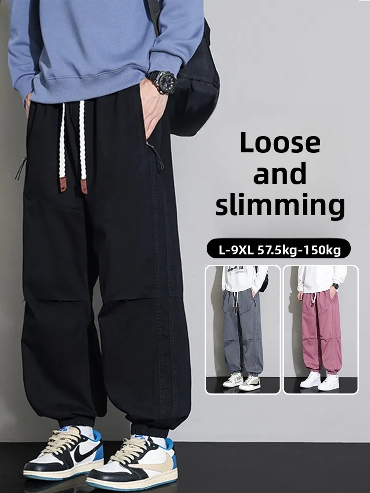 

plus Size Men's Cotton Work Trousers Loose Straight Leg Harajuku Sle Casual Pants Spring Autumn Faion Brand Big And Tall