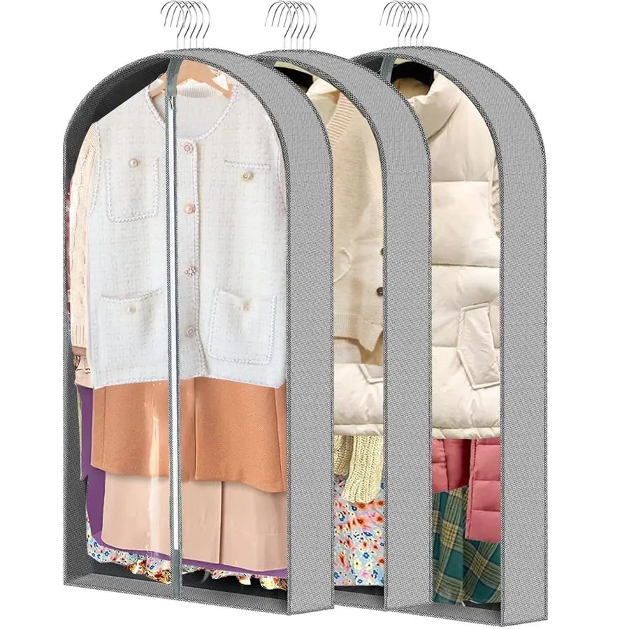 

Набор из 3 чехлов для одежды, 40-50 PEVA, дышащие, пылезащитные, от моли, для подвешивания, для спальни, для костюмов, для одежды с подкладкой