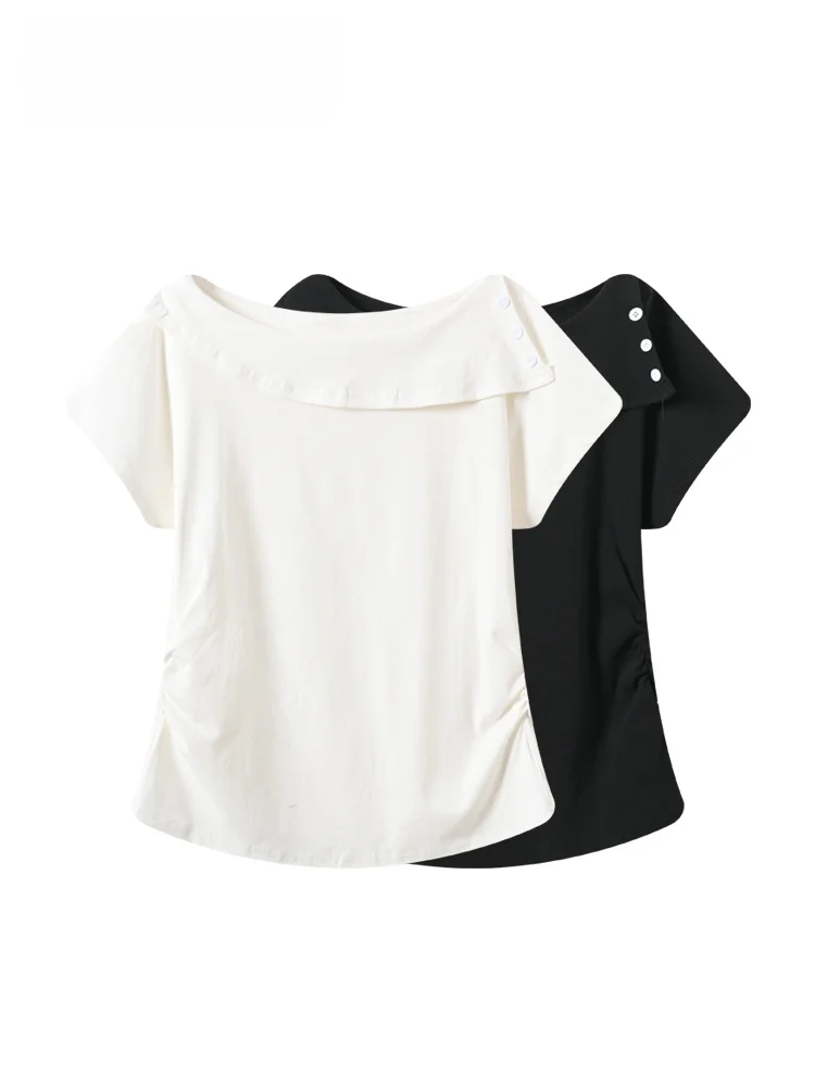 

Summer New plus Size Women's T-shirt Short Sleeve Fly Sleeve Sweet Style Cotton Blend Elastic Fiber Meat Concealing Slimming ...