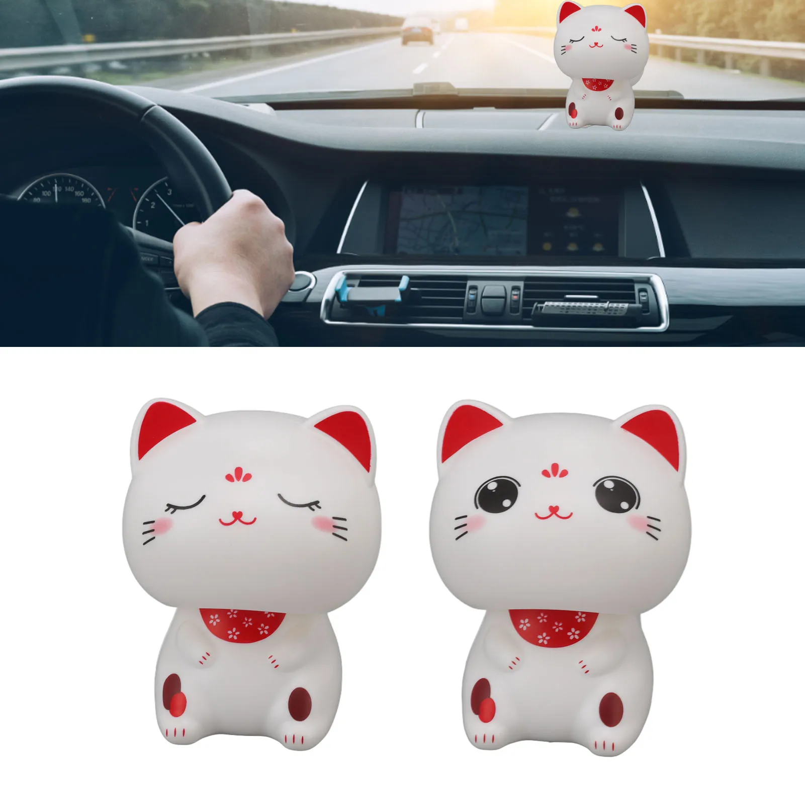 Cat Decoration Cute Cat Ornament Cute Cat Ornament Solar Light Induction Plastic Lucky Nodding Cat for Restaurants Car Dashboard