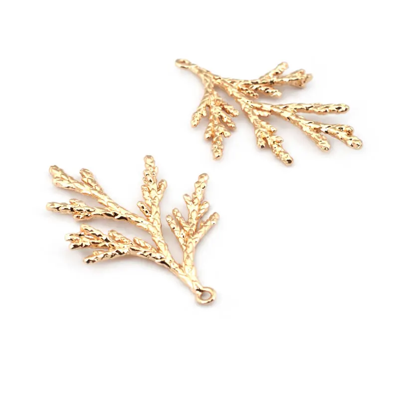 6PCS 18K Gold Color Brass Pine Leaves Tree Leaf Charms Pendants High Quality Diy Jewelry Making Necklace Earrings Accessories