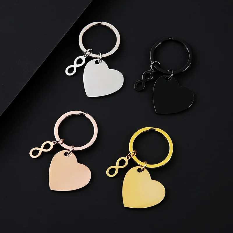 Custom Logo Stainless Steel Heart-shaped Keychain Laser Personalize Name Number Men's Women's Keyring Car Bag Key Chain Gift