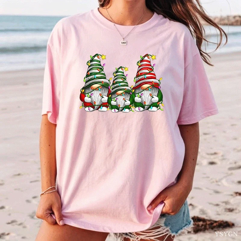 Christmas T Shirt Women Hanging with My Gnomies Christmas Gnomes Graphic T-shirt Xmas Cute Dwarf Casual Short Sleeve Tee Tops