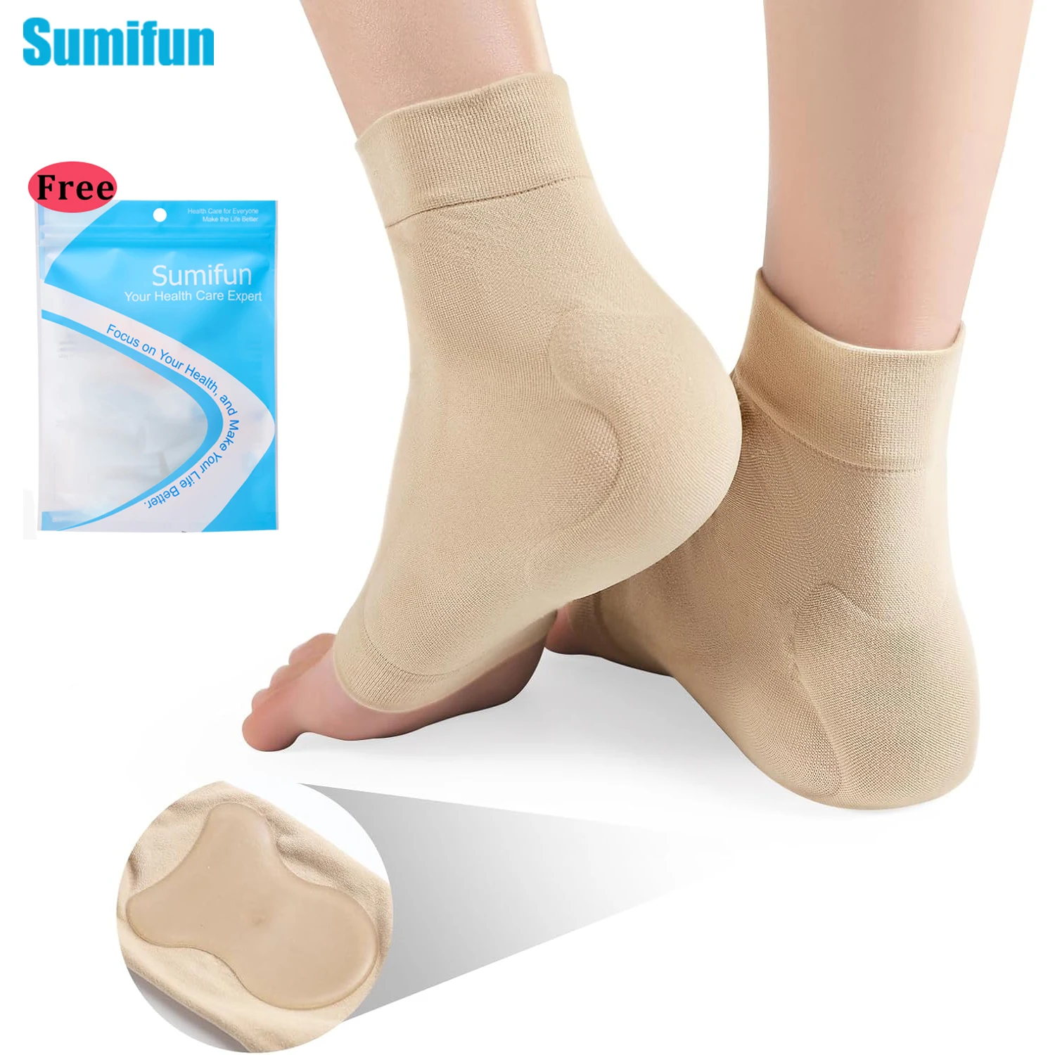 

2PCS Gel Silicone Heel Protector Sleeve Heel Pads Heel Cups Plantar Fasciitis Support Feet Care Repair Cushion Half-yard Socks