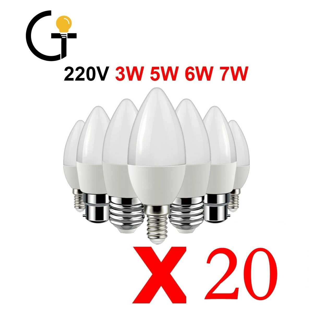 

20 Piece Led Candle Bulb C37 3w 5w 6w 7w Warm White Cold White Day Light B22 E14 E27 AC220v-240v 6000k For Home Decoration Lamp