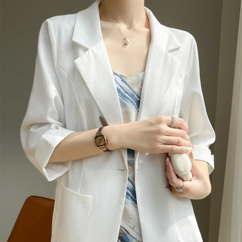 Polo collar solid color women's spring/summer Korean version hanging suit Korean high-end feeling Blouse