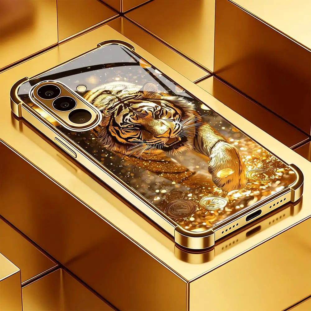 Greative tiger pattern Electroplated four-cornered glass pho