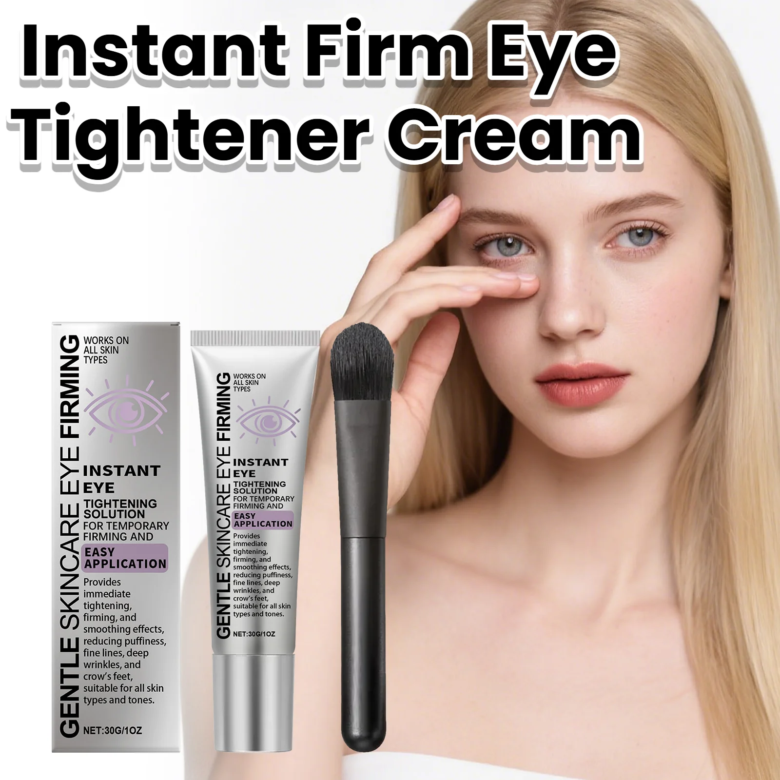 Crema para el cuidado de los ojos instantánea con cepillo, hidratante duradero, reafirmante, suavizante, líneas finas, antienvejecimiento, eliminación de bolsas para los ojos, cuidado de la piel