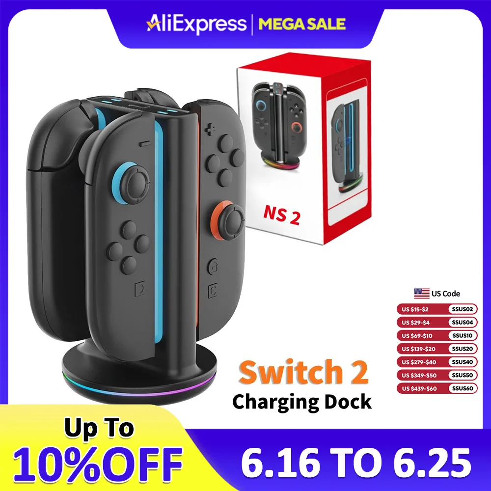 Station de chargement magnétique pour Nintendo Switch 2, accessoires Joy con, support de chargeur pour contrôleurs 4 en 1 pour Switch 2 Joycon
